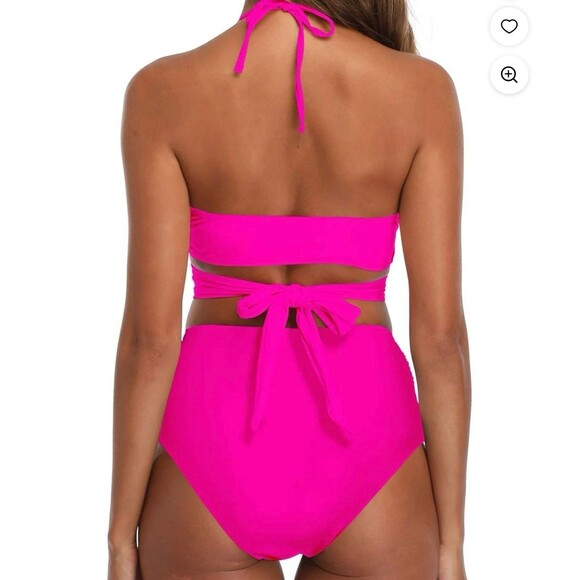 Cross Wrap Halter Bikini Set Pink Size L(8) - Picture 2 of 8